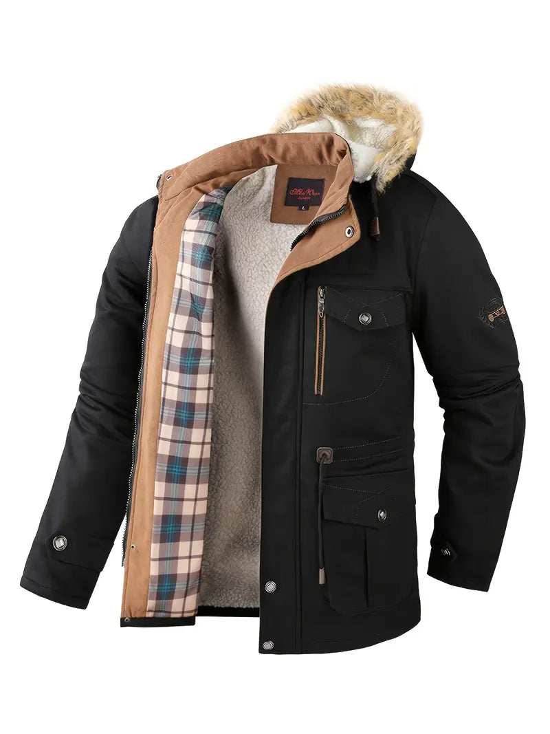 Johnny - Winddichte herenparka met fleece en capuchon van imitatiebont